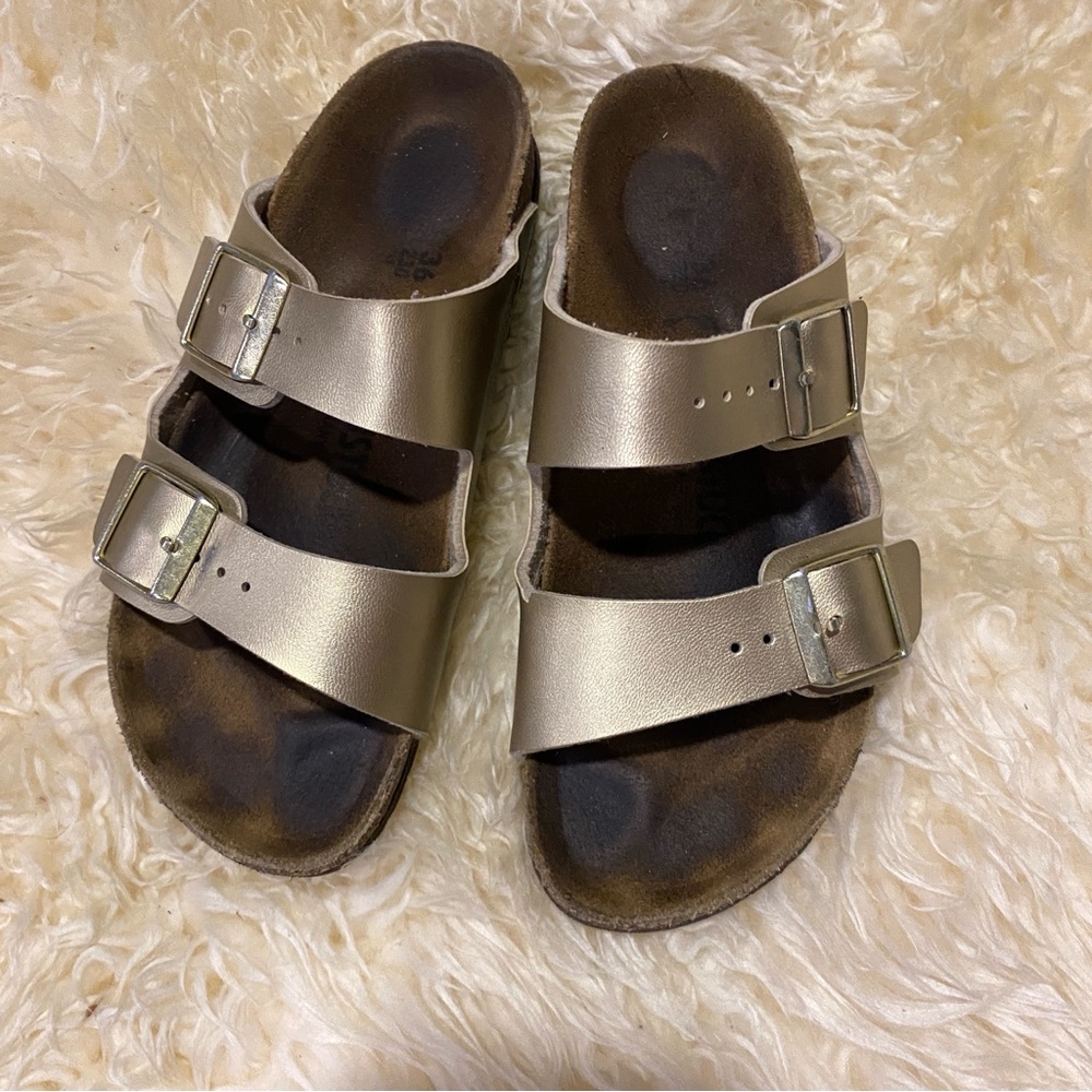 Birkenstock Metallic Gold arizona two strap Sandals 36/6 - Picture 2 of 7